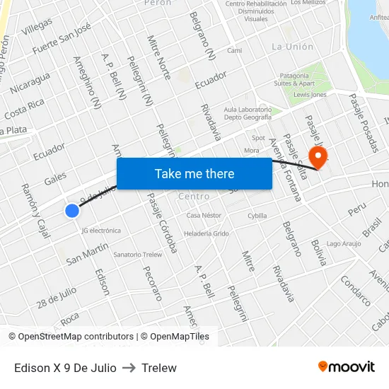 Edison X 9 De Julio to Trelew map
