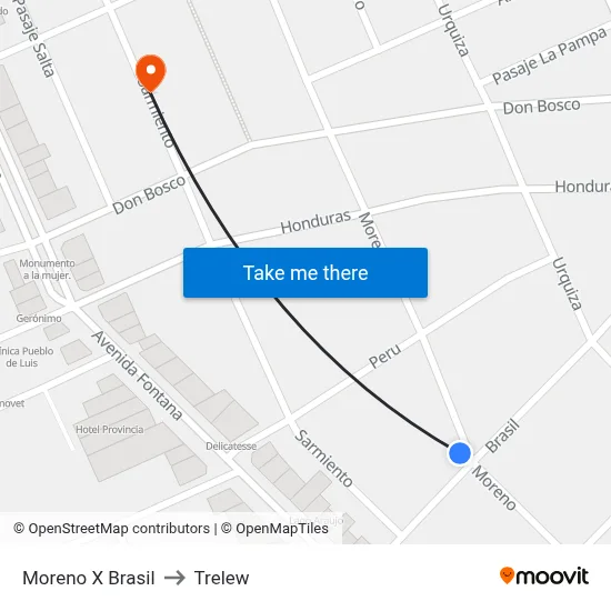 Moreno X Brasil to Trelew map
