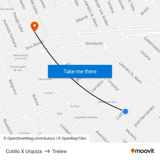 Cutillo X Urquiza to Trelew map