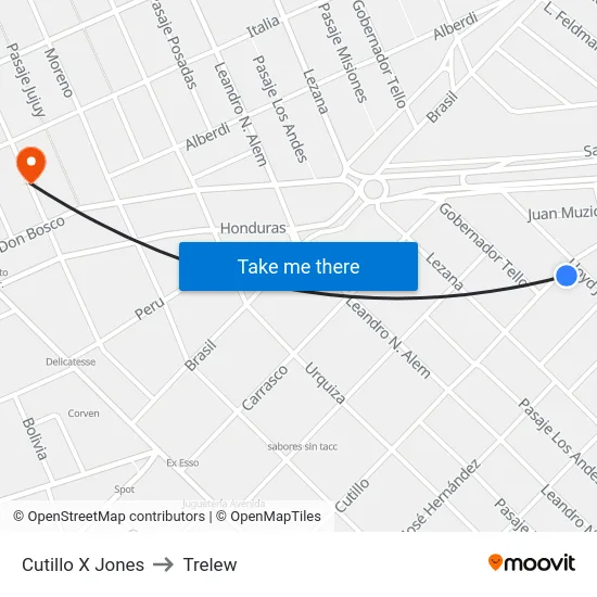 Cutillo X Jones to Trelew map