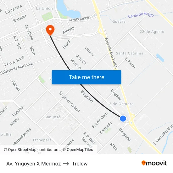Av. Yrigoyen X Mermoz to Trelew map