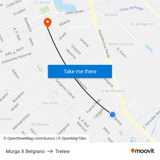Murga X Belgrano to Trelew map