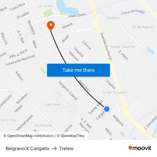 Belgrano X Cangallo to Trelew map