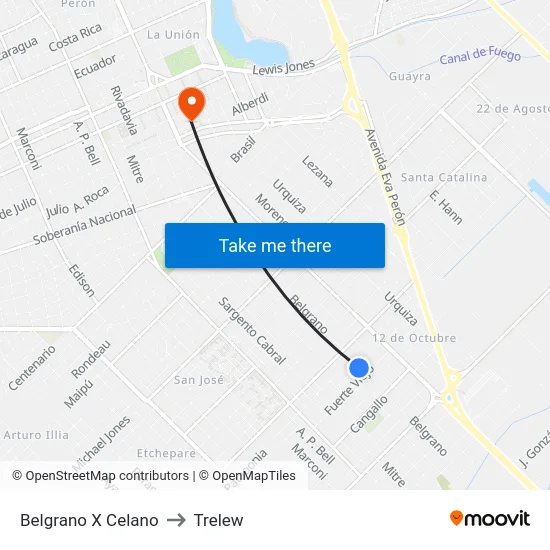 Belgrano X Celano to Trelew map