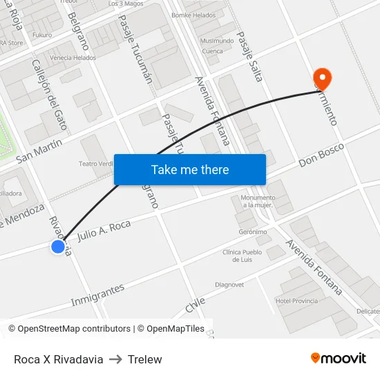 Roca X Rivadavia to Trelew map