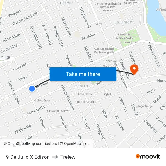 9 De Julio X Edison to Trelew map