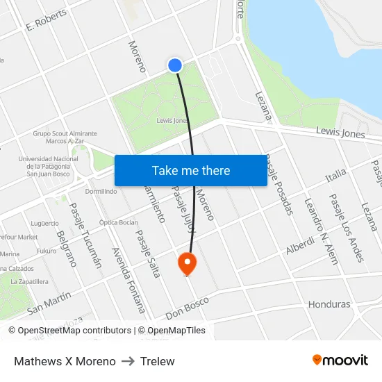 Mathews X Moreno to Trelew map