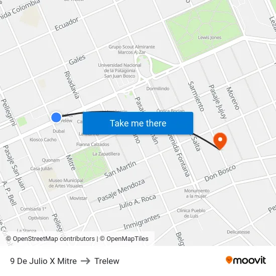 9 De Julio X Mitre to Trelew map