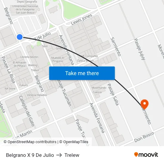 Belgrano X 9 De Julio to Trelew map