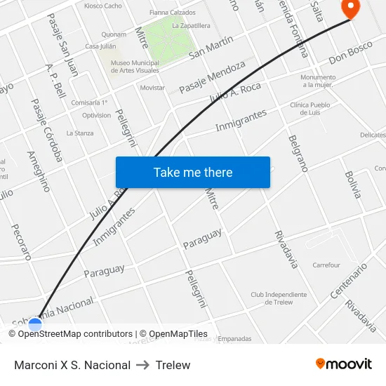 Marconi X S. Nacional to Trelew map