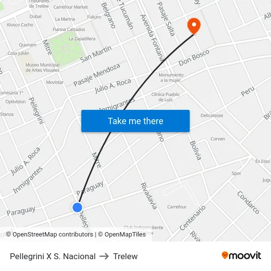 Pellegrini X S. Nacional to Trelew map
