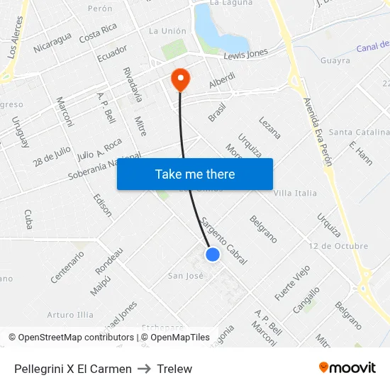 Pellegrini X El Carmen to Trelew map