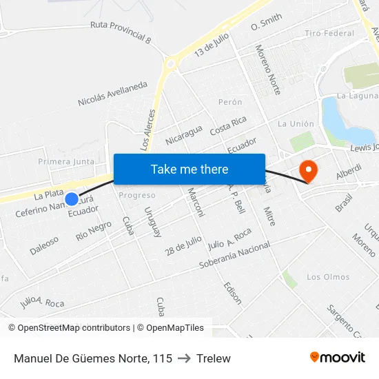 Manuel De Güemes Norte, 115 to Trelew map