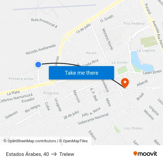 Estados Árabes, 40 to Trelew map