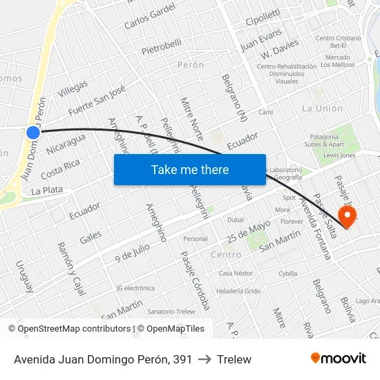 Avenida Juan Domingo Perón, 391 to Trelew map