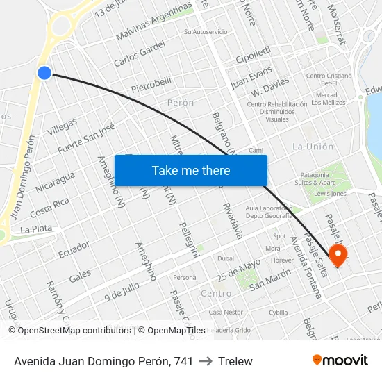 Avenida Juan Domingo Perón, 741 to Trelew map