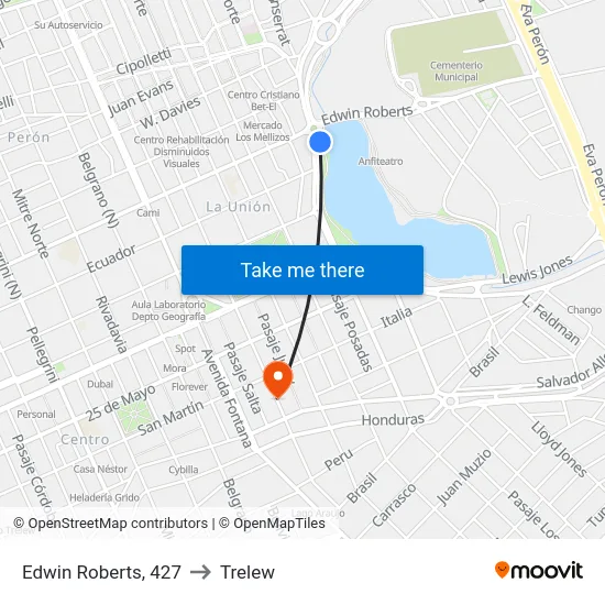 Edwin Roberts, 427 to Trelew map