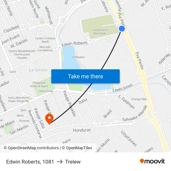 Edwin Roberts, 1081 to Trelew map