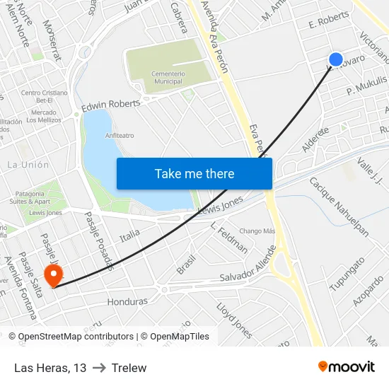 Las Heras, 13 to Trelew map