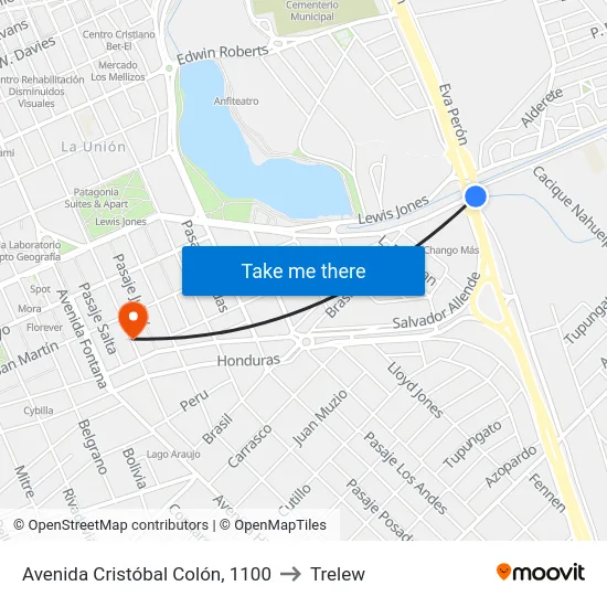 Avenida Cristóbal Colón, 1100 to Trelew map