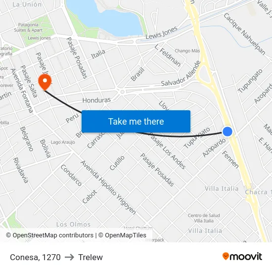 Conesa, 1270 to Trelew map