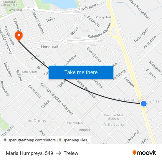 María Humpreys, 549 to Trelew map