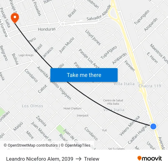 Leandro Niceforo Alem, 2039 to Trelew map