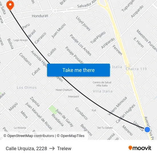 Calle Urquiza, 2228 to Trelew map