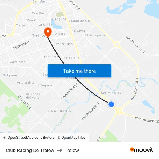 Club Racing De Trelew to Trelew map