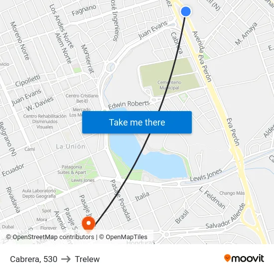 Cabrera, 530 to Trelew map