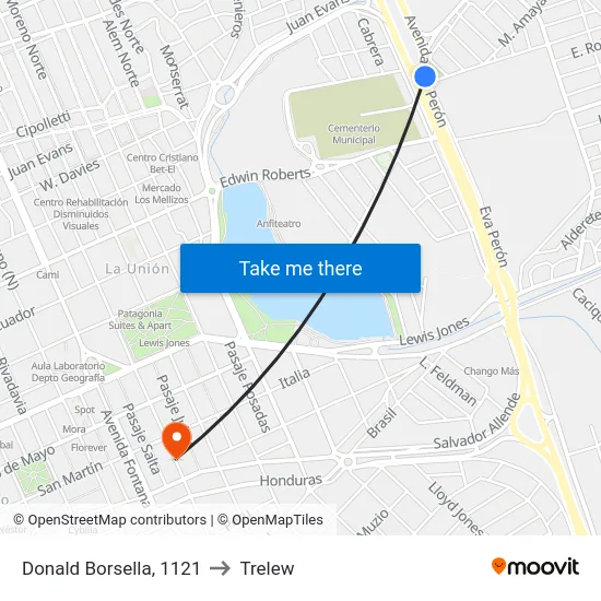 Donald Borsella, 1121 to Trelew map