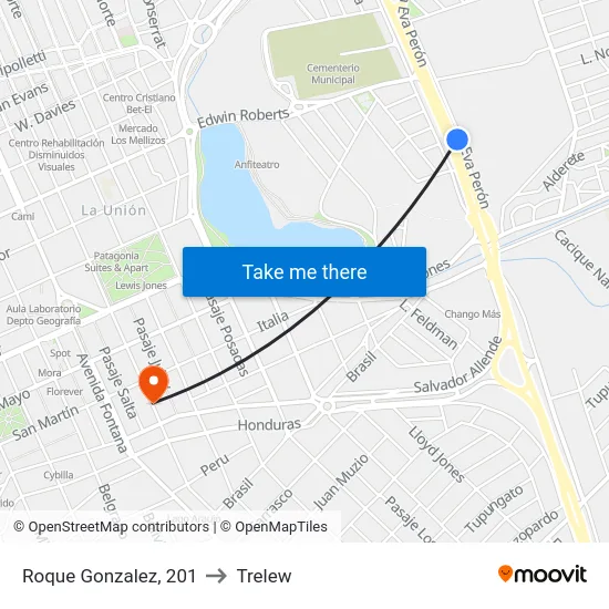 Roque Gonzalez, 201 to Trelew map