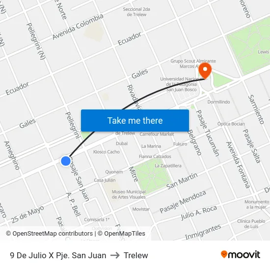 9 De Julio X Pje. San Juan to Trelew map