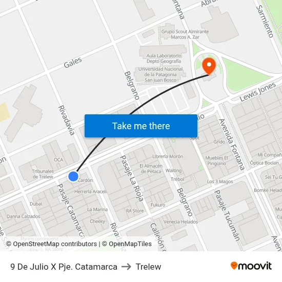 9 De Julio X Pje. Catamarca to Trelew map