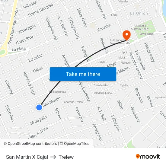 San Martín X Cajal to Trelew map