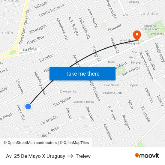 Av. 25 De Mayo X Uruguay to Trelew map