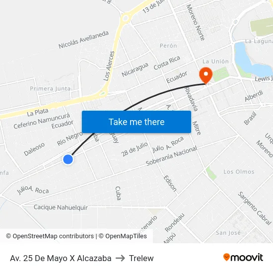 Av. 25 De Mayo X Alcazaba to Trelew map