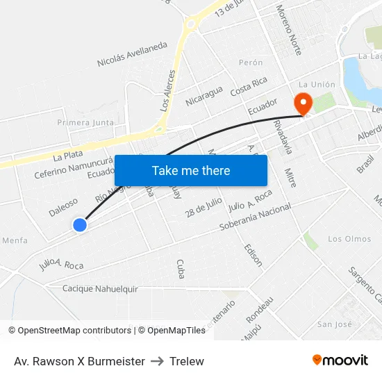 Av. Rawson X Burmeister to Trelew map