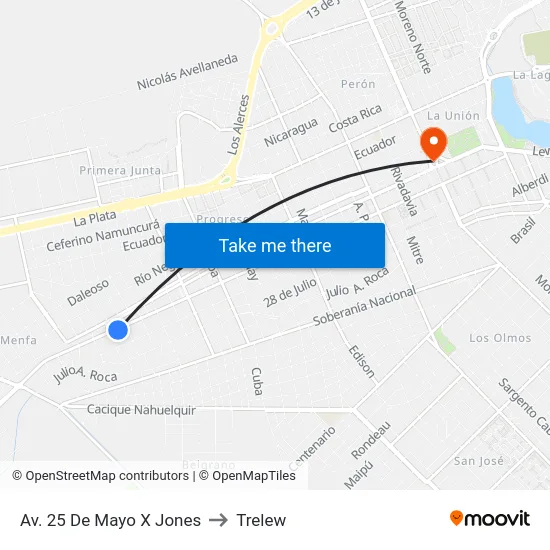 Av. 25 De Mayo X Jones to Trelew map