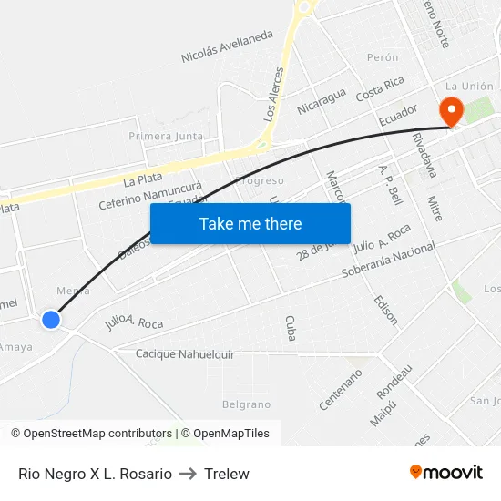 Rio Negro X L. Rosario to Trelew map
