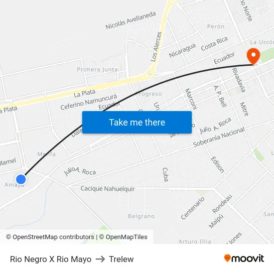 Rio Negro X Rio Mayo to Trelew map