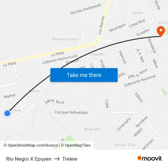 Rio Negro X Epuyen to Trelew map
