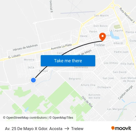 Av. 25 De Mayo X Gdor. Acosta to Trelew map