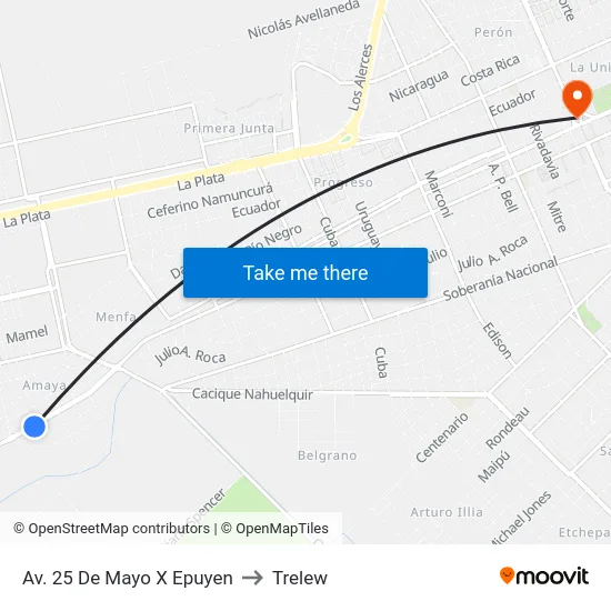 Av. 25 De Mayo X Epuyen to Trelew map