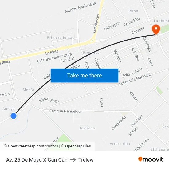 Av. 25 De Mayo X Gan Gan to Trelew map