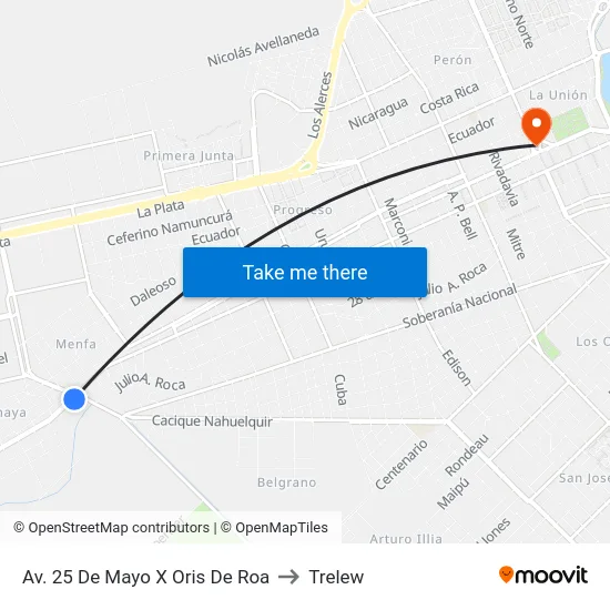 Av. 25 De Mayo X Oris De Roa to Trelew map