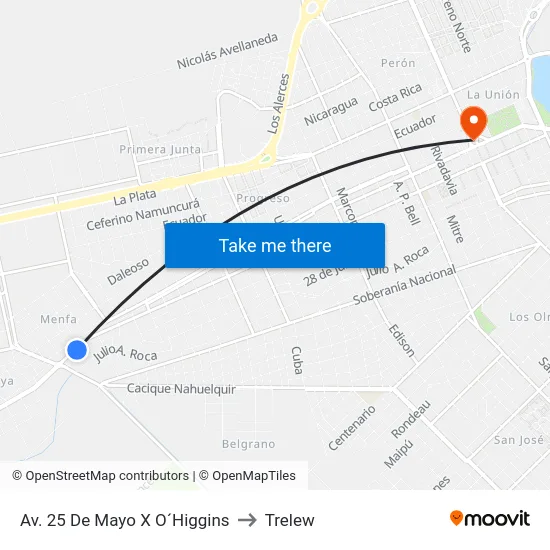 Av. 25 De Mayo X O´Higgins to Trelew map