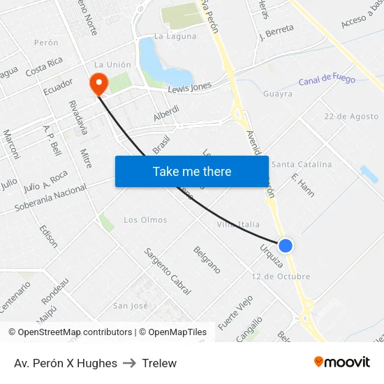 Av. Perón X  Hughes to Trelew map