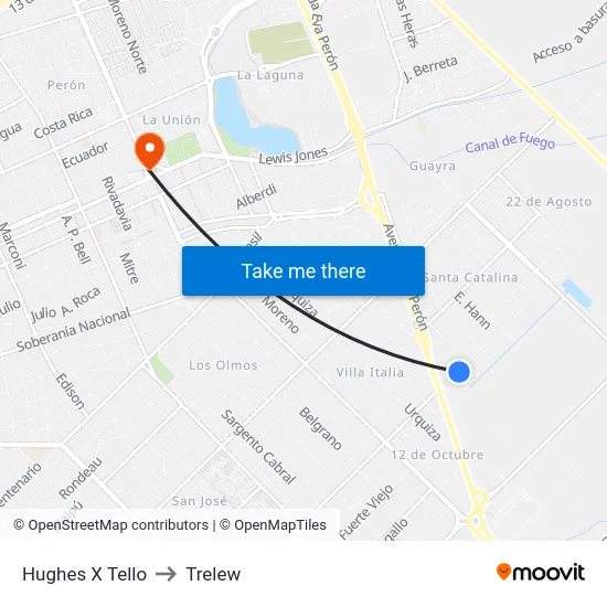 Hughes X Tello to Trelew map