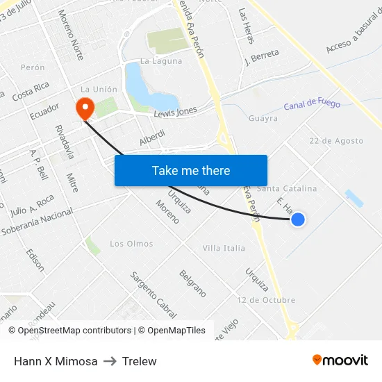 Hann X Mimosa to Trelew map